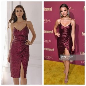 NEW BLACK HALO Bowery Pinot Noir Red Sequined Party Midi Cocktail Dress Size 8